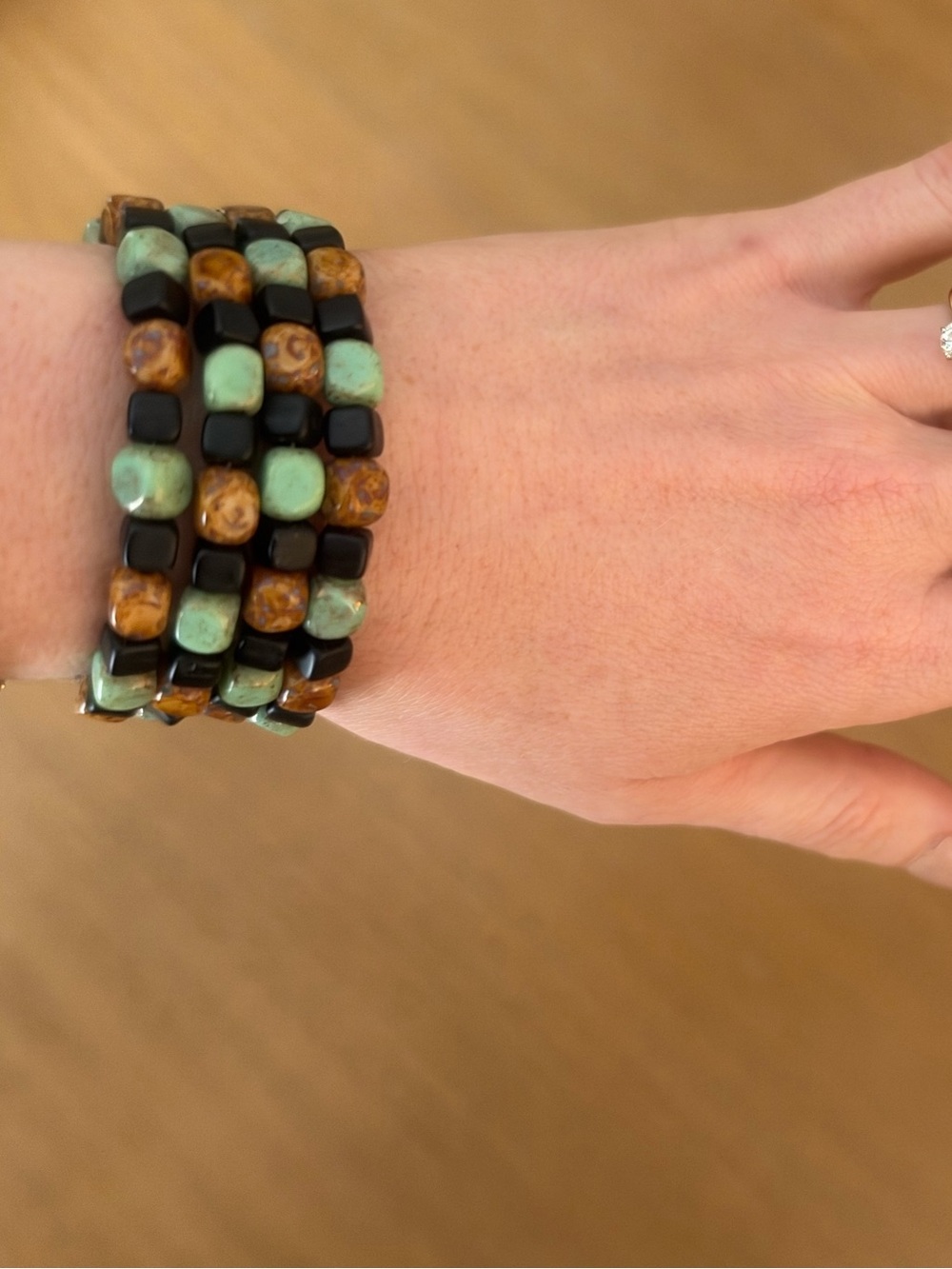 Mei Fa Multi Strand Beaded Bracelet Turquoise Black Brown Boho Southwestern